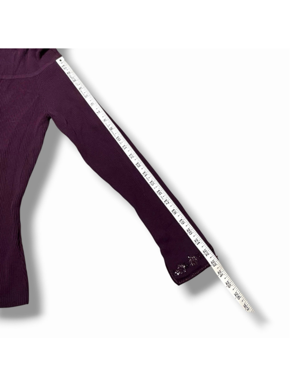 Cache Y2K 90s Purple M Gabrielle Solis Off Shoulder Beaded Zip Up Sweater Ribbed - Picture 8 of 16